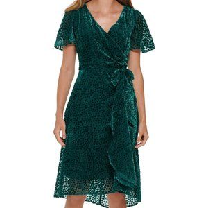 DKNY Womens Velvet Knee Wrap Dress Green